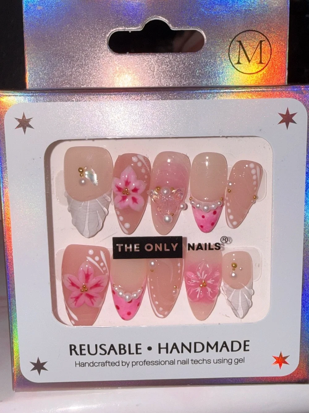 The Only Nails Pink Floral Reusable Handmade Press-On Nail Set